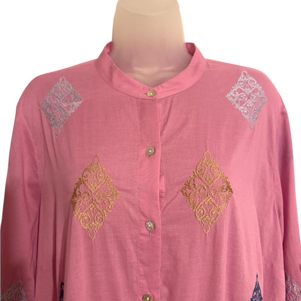 ❤️J. Jill Button-Up w/Embroidery Cotton Shirt LARGE #CL - Picture 2 of 11